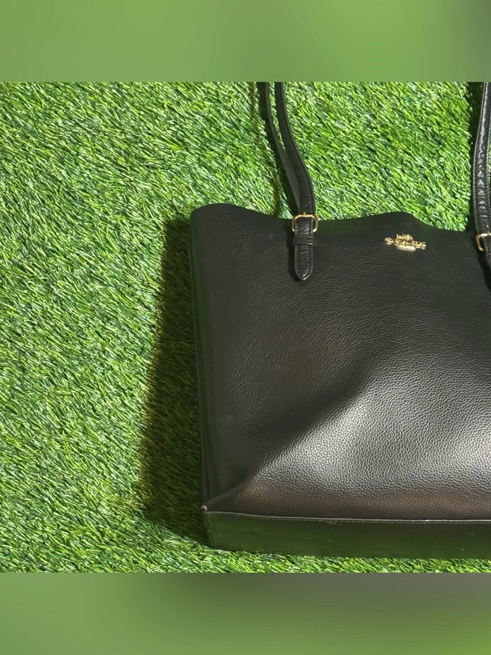 COACH Mollie Leather Tote Bag Black Red Interior Shoulder Handbag Purse 1671